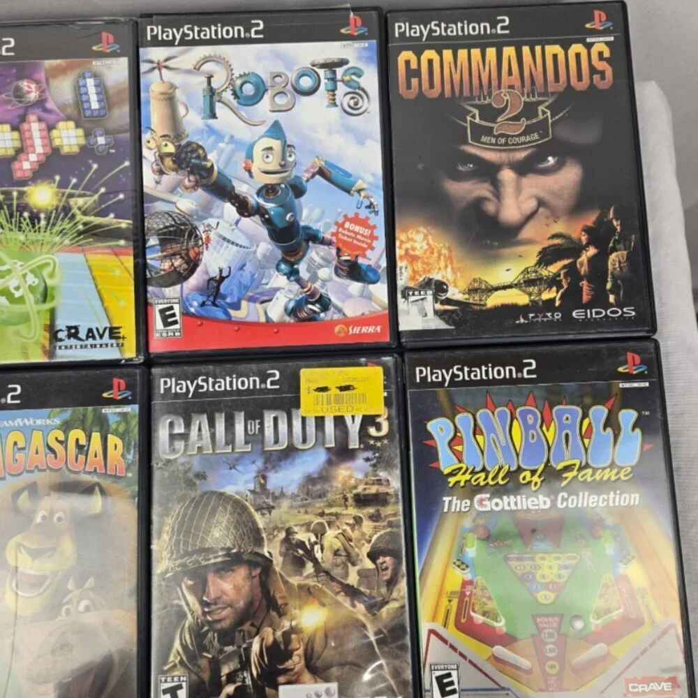 Lot Of 8 PlayStation 2 PS2 Games Ncaa Call Duty Pinball Commandos Robots Works
